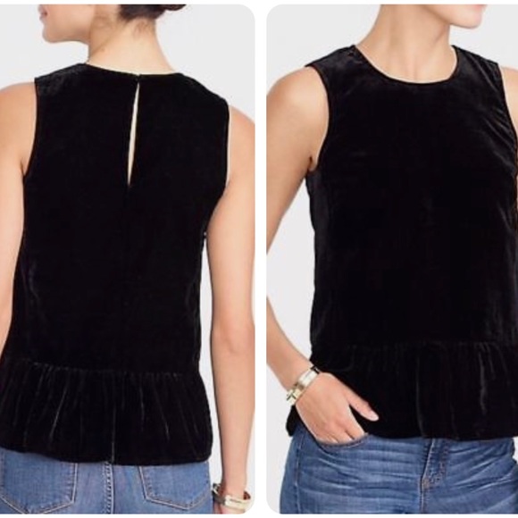NWT J. Crew Size 0 Black Drapey Velvet Peplum Tank Top Holiday New Years - Picture 2 of 7